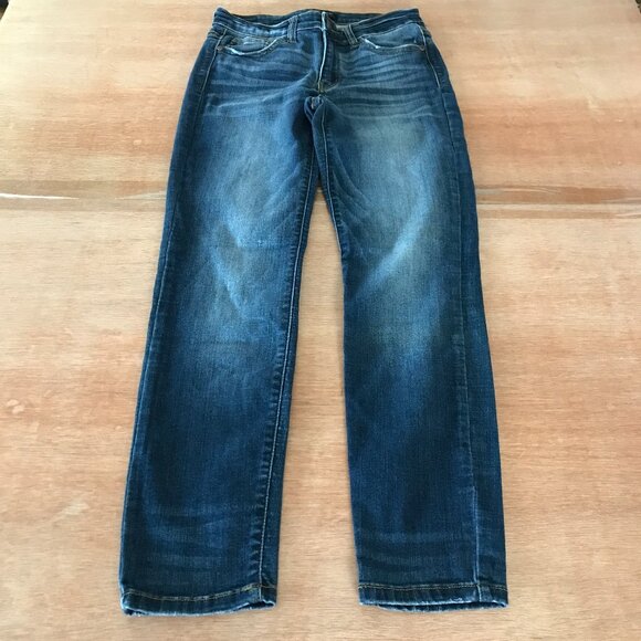 Judy Blue Relaxed Fit Jeans Women 5/27 Blue Mid Rise Dark Wash Distressed Denim - Picture 1 of 14